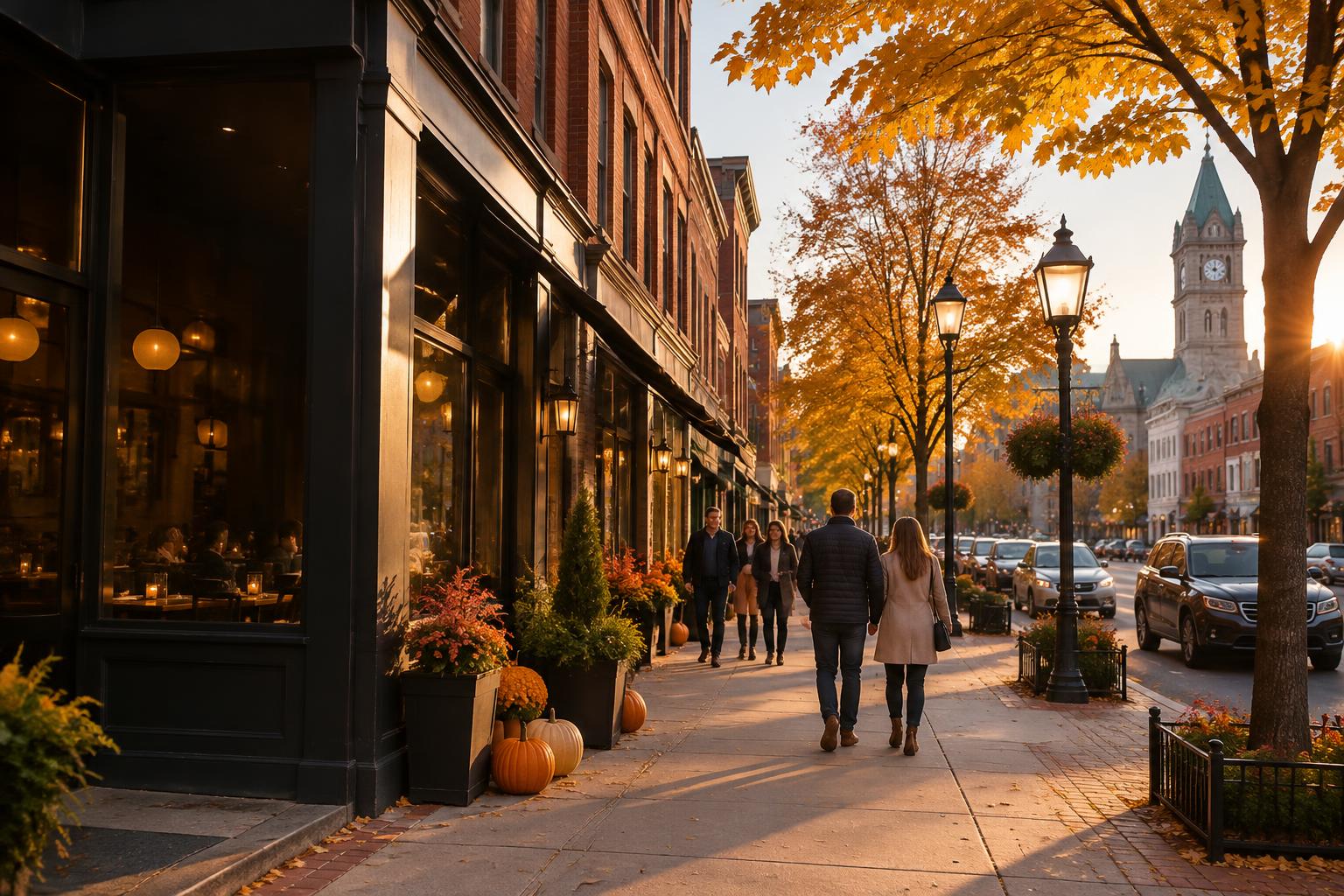 A warm seasonal view of downtown Worcester
